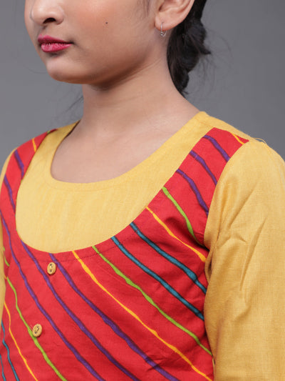 Yellow & Red Leheriya Print Kurta With Dhoti Pant