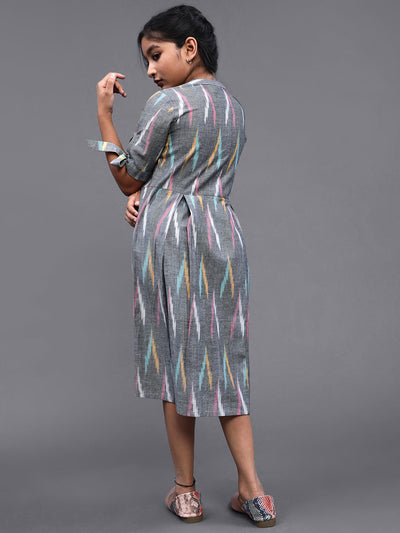 Grey Ikat Designed Short Dress