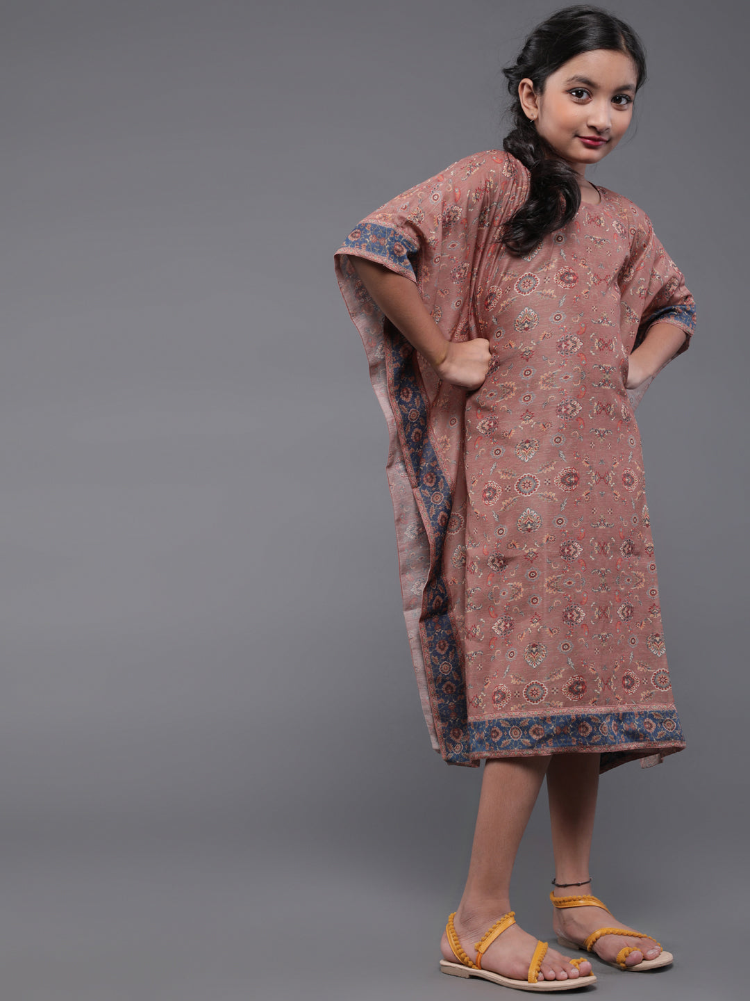 Brown Floral Print Kaftan Dress