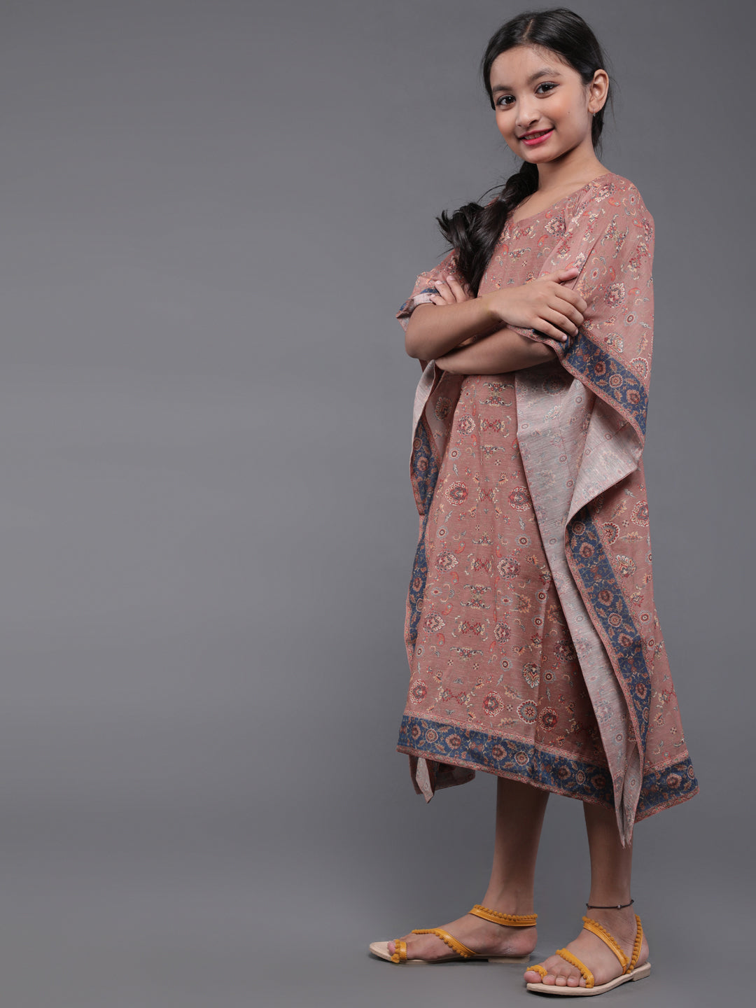 Brown Floral Print Kaftan Dress