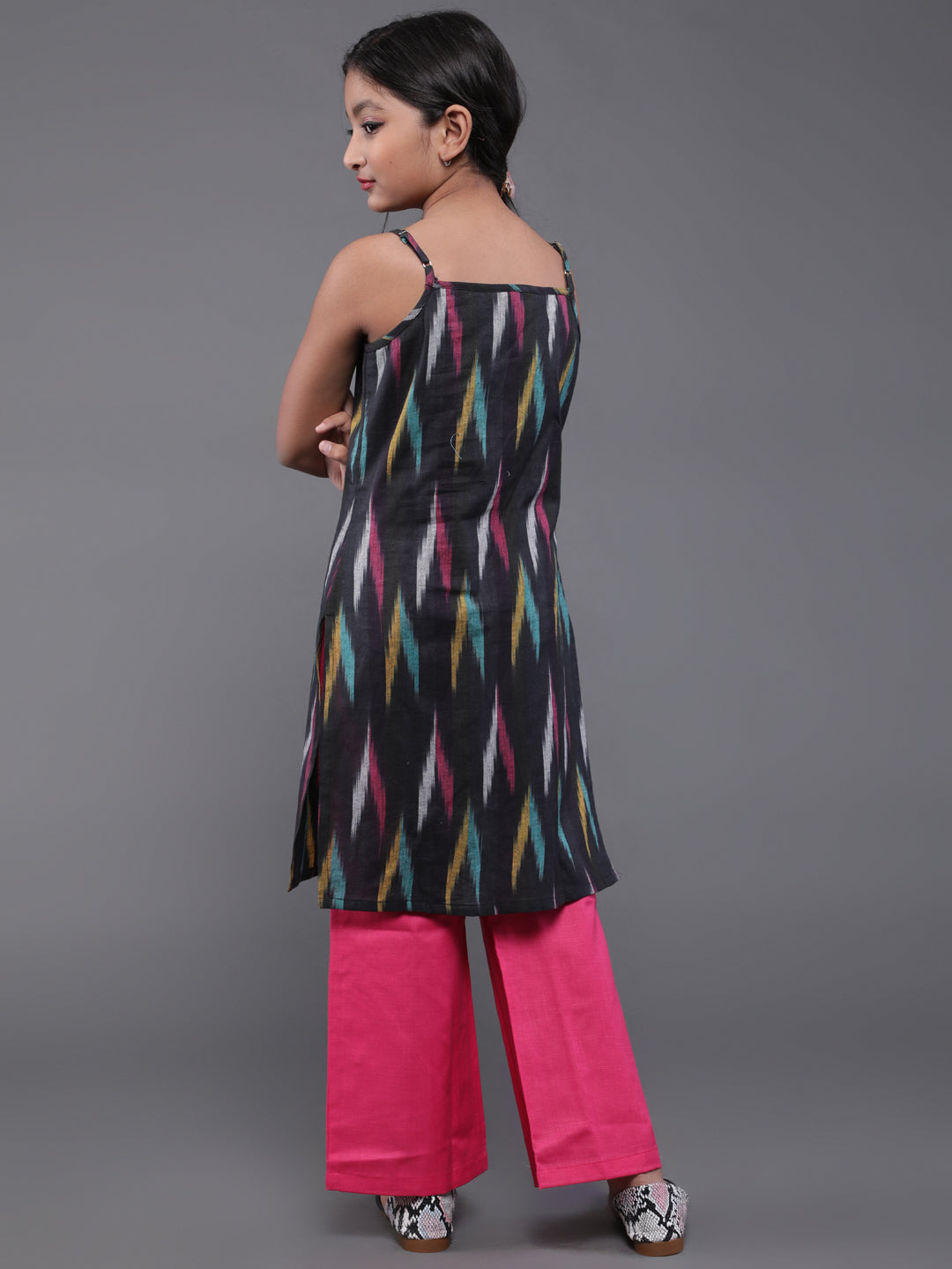 Black Ikat Designed Kurta With Palazzo