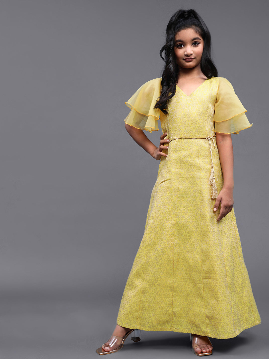 Yellow Jacquard Maxi Dress