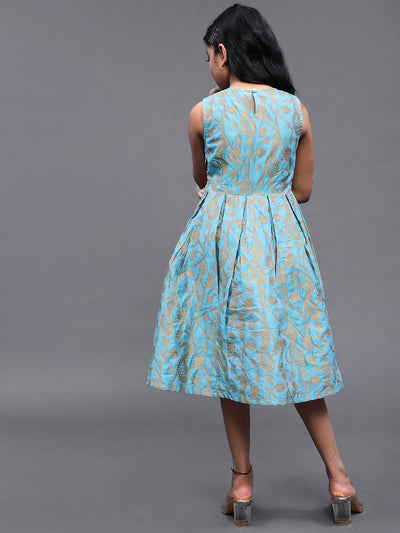 Blue Brocade Short Dress