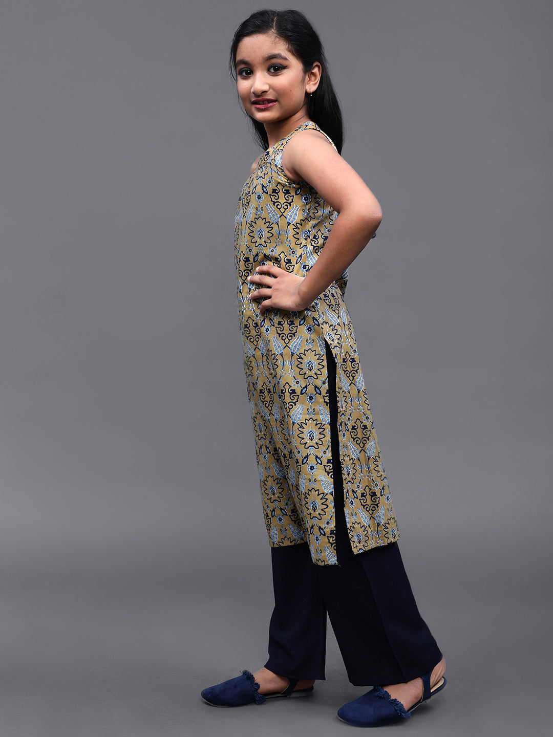 Beige Printed Kurta With Palazzo