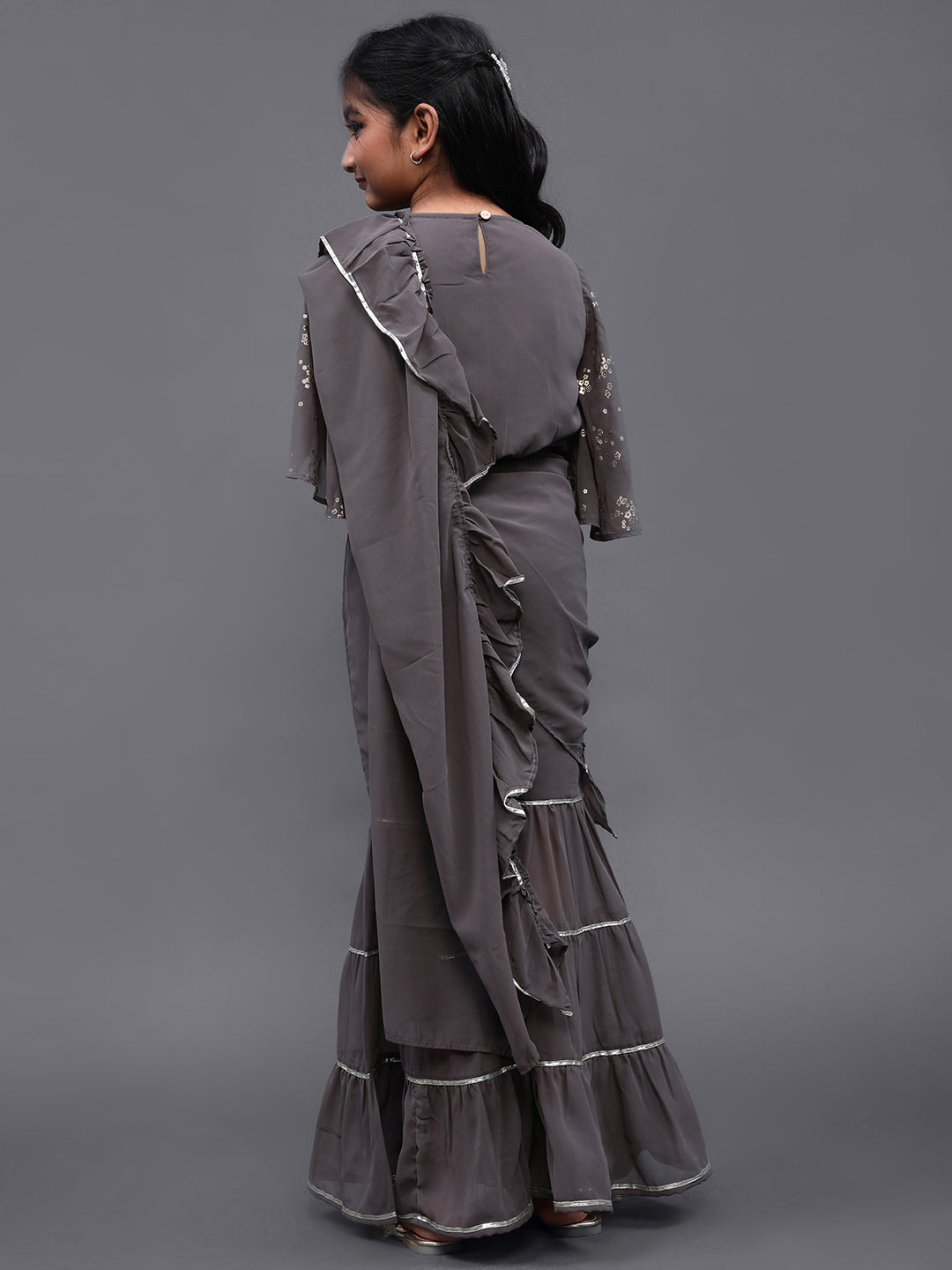 Grey Sharara Saree With Blouse