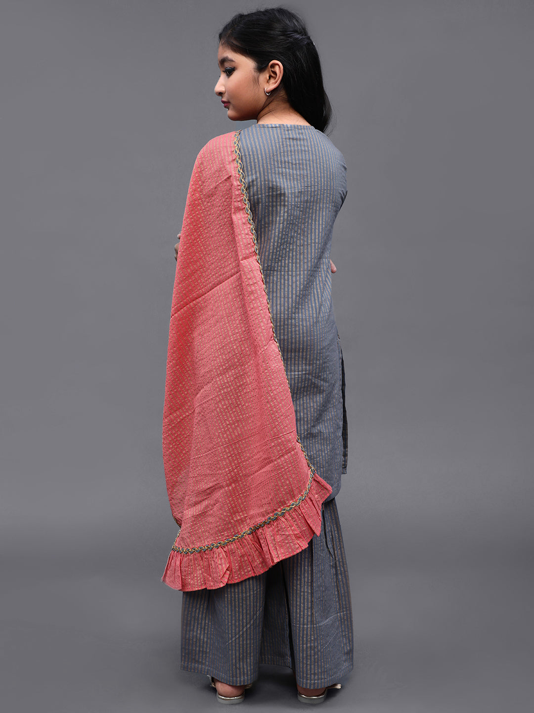 Grey Printed Kurta Palazzo With Dupatta