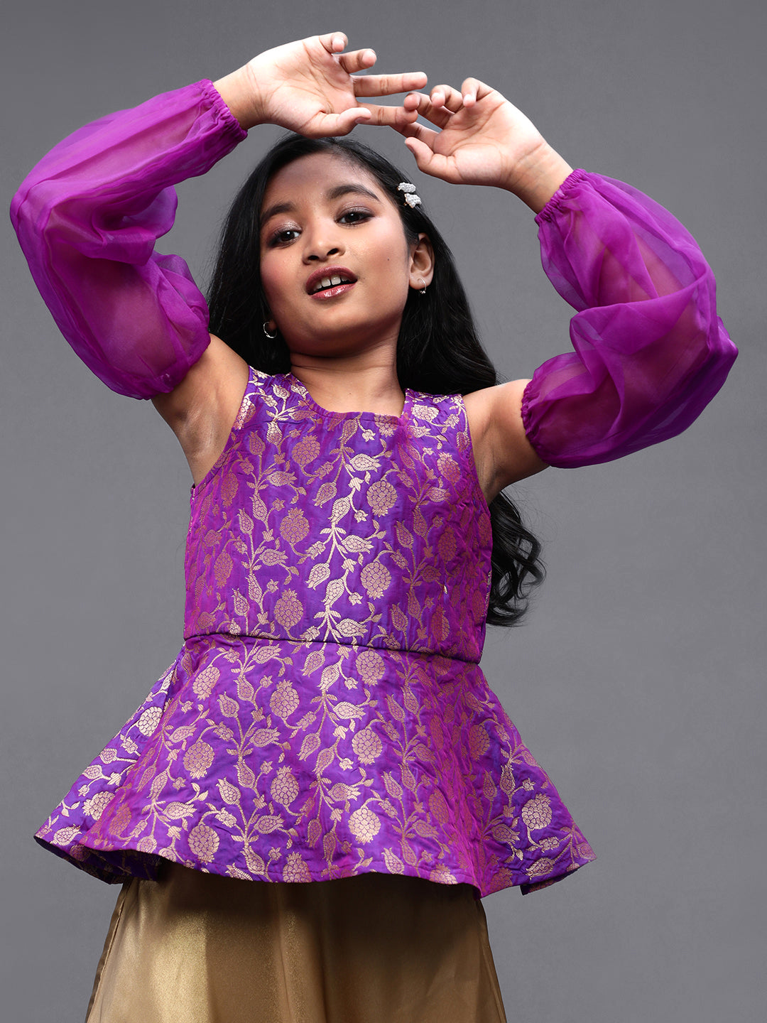 Purple Brocade Peplum Top