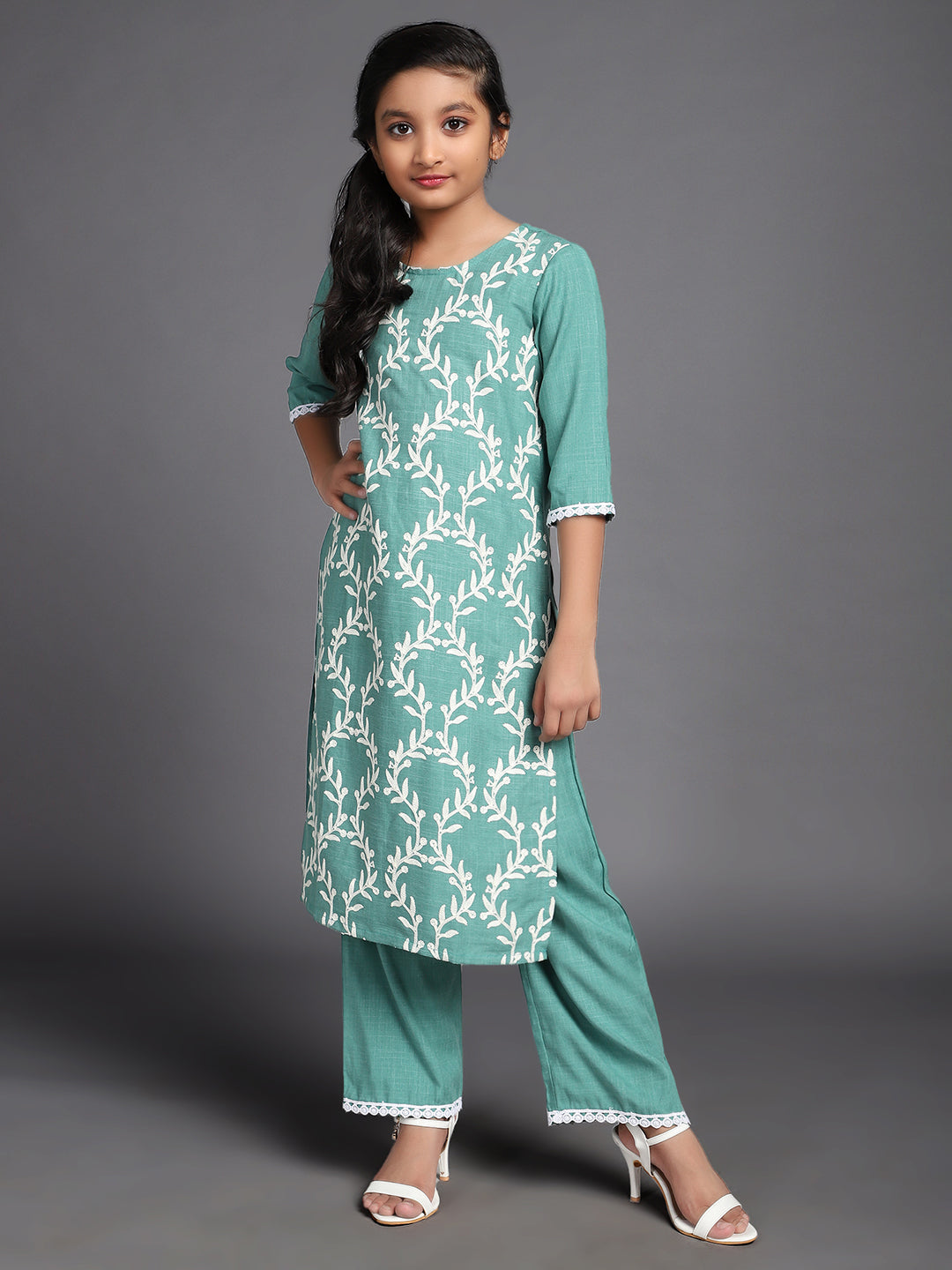 Green Embroidered Kurta With Palazzo