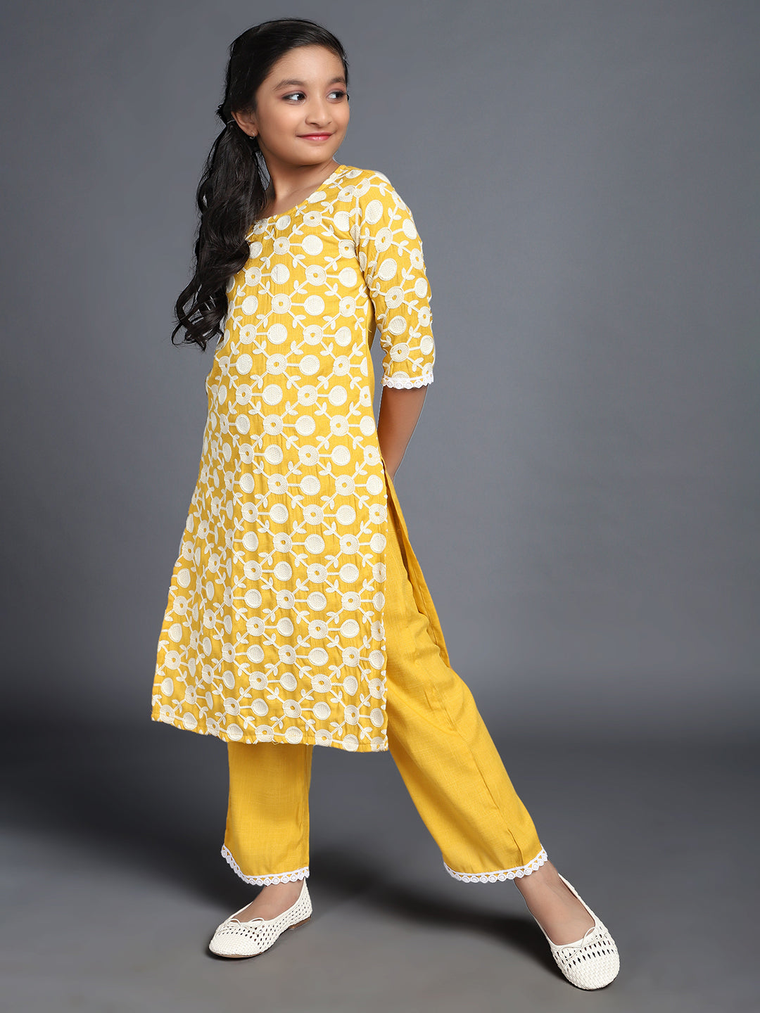 Yellow Embroidered Sibling Combo