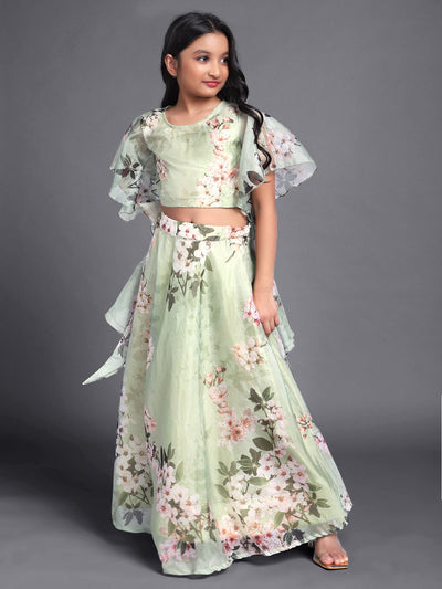 Green Floral Print Lehenga Choli