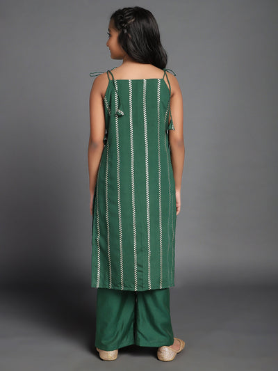 Dark Green Striped Kurta With Palazzo