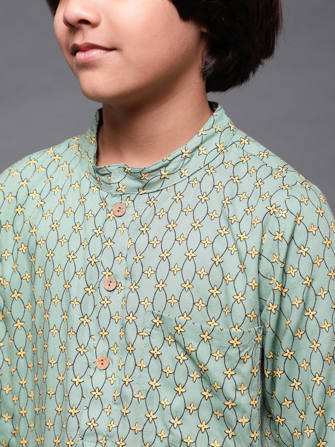 Green Printed Long Kurta