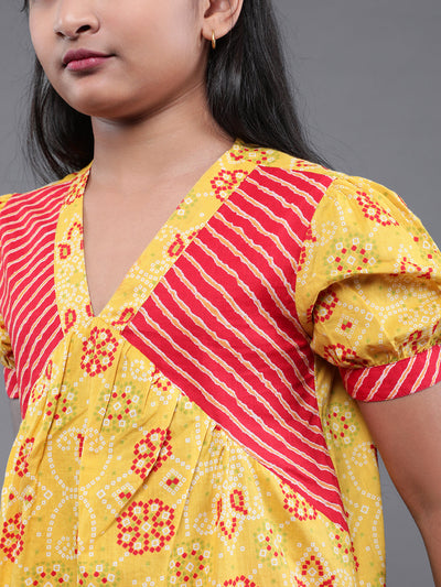 Yellow Floral Print Kurta With Palazzo