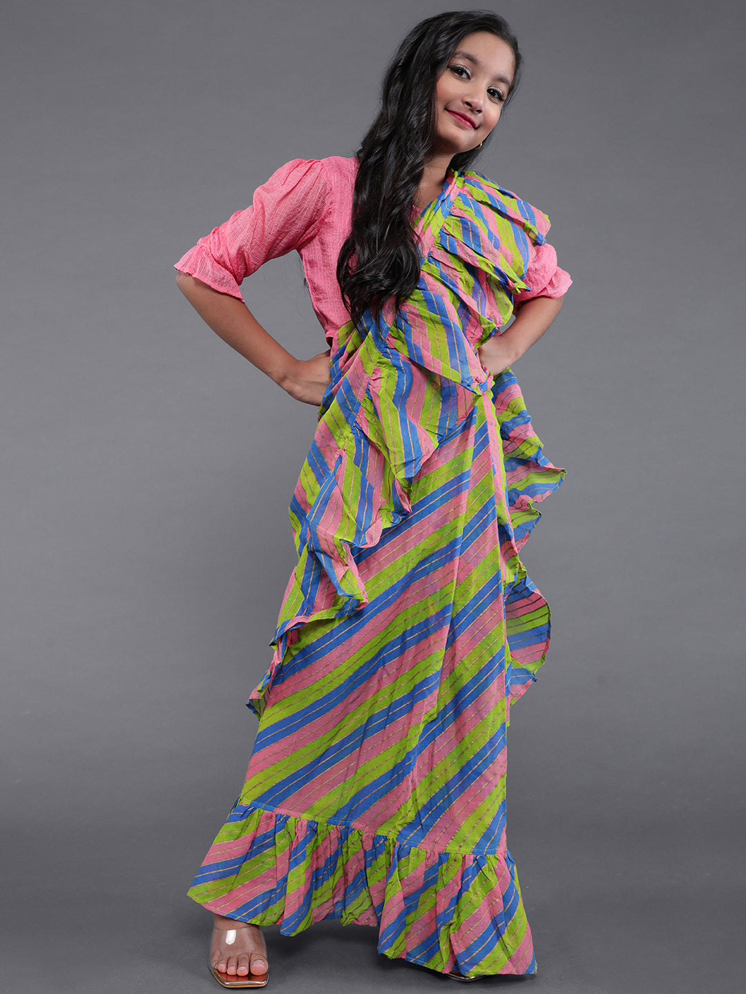 Multicolor Striped Saree with Blouse