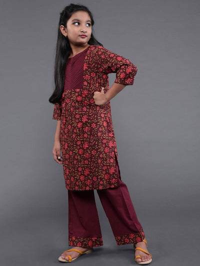 Maroon Floral Print Kurta With Palazzo