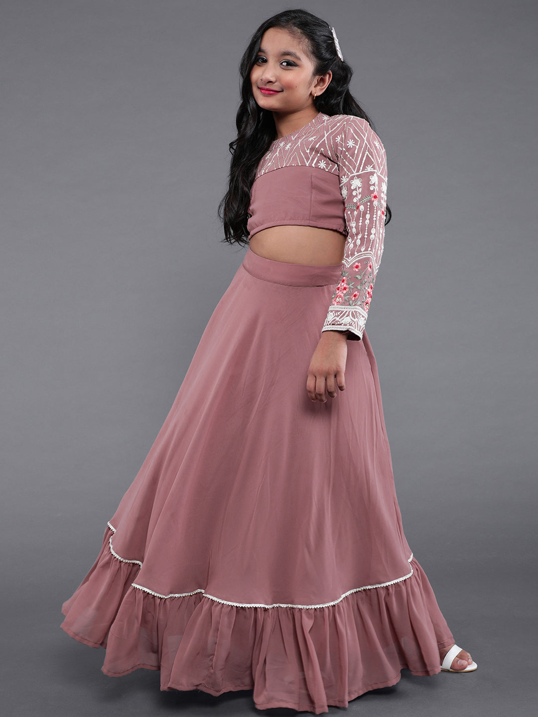 Mauve Lehenga Choli With Embroidered Jacket