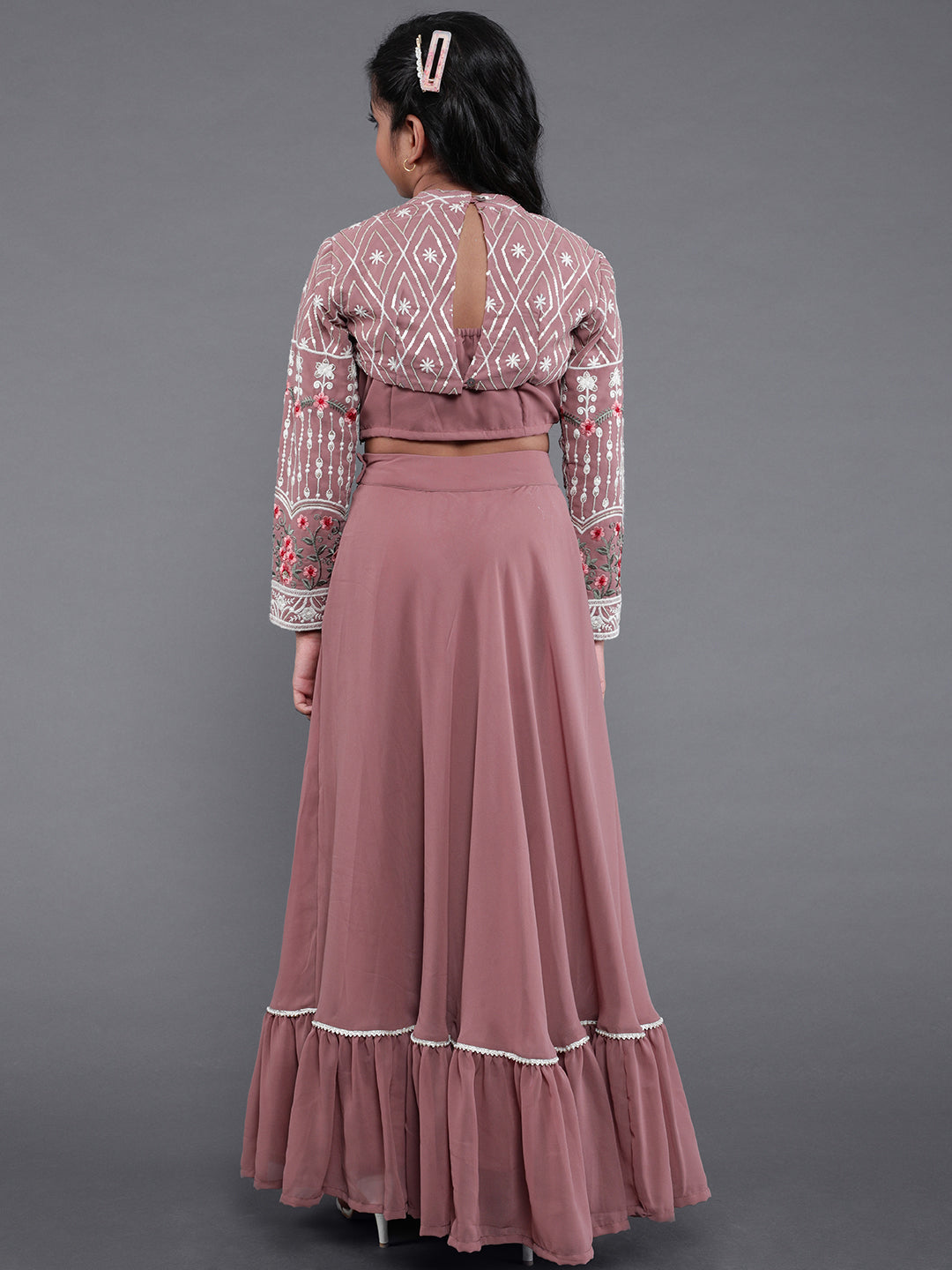 Mauve Lehenga Choli With Embroidered Jacket