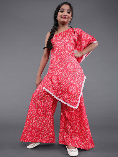 Red Floral Print Kurta With Palazzo