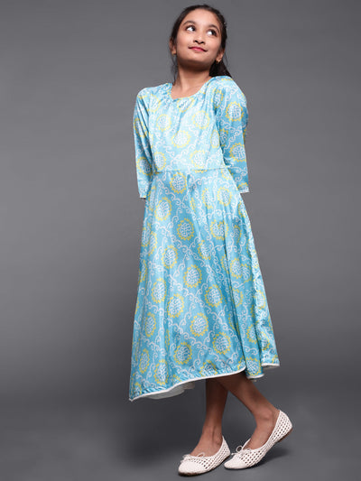 Turquoise Blue Bandhani Print Flared Dress