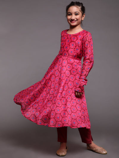 Magenta Digital Print Anarkali With Pant