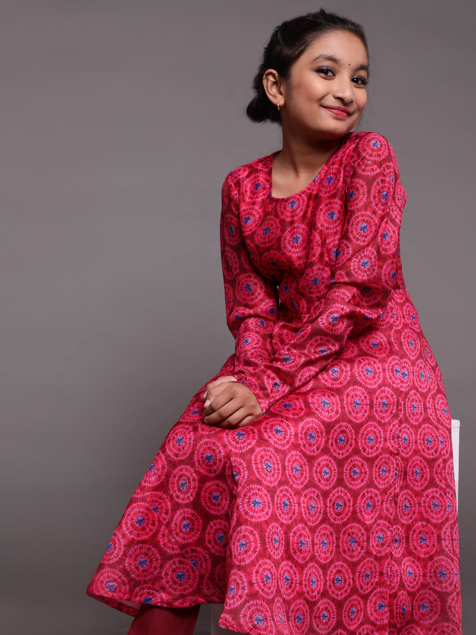 Magenta Digital Print Anarkali With Pant