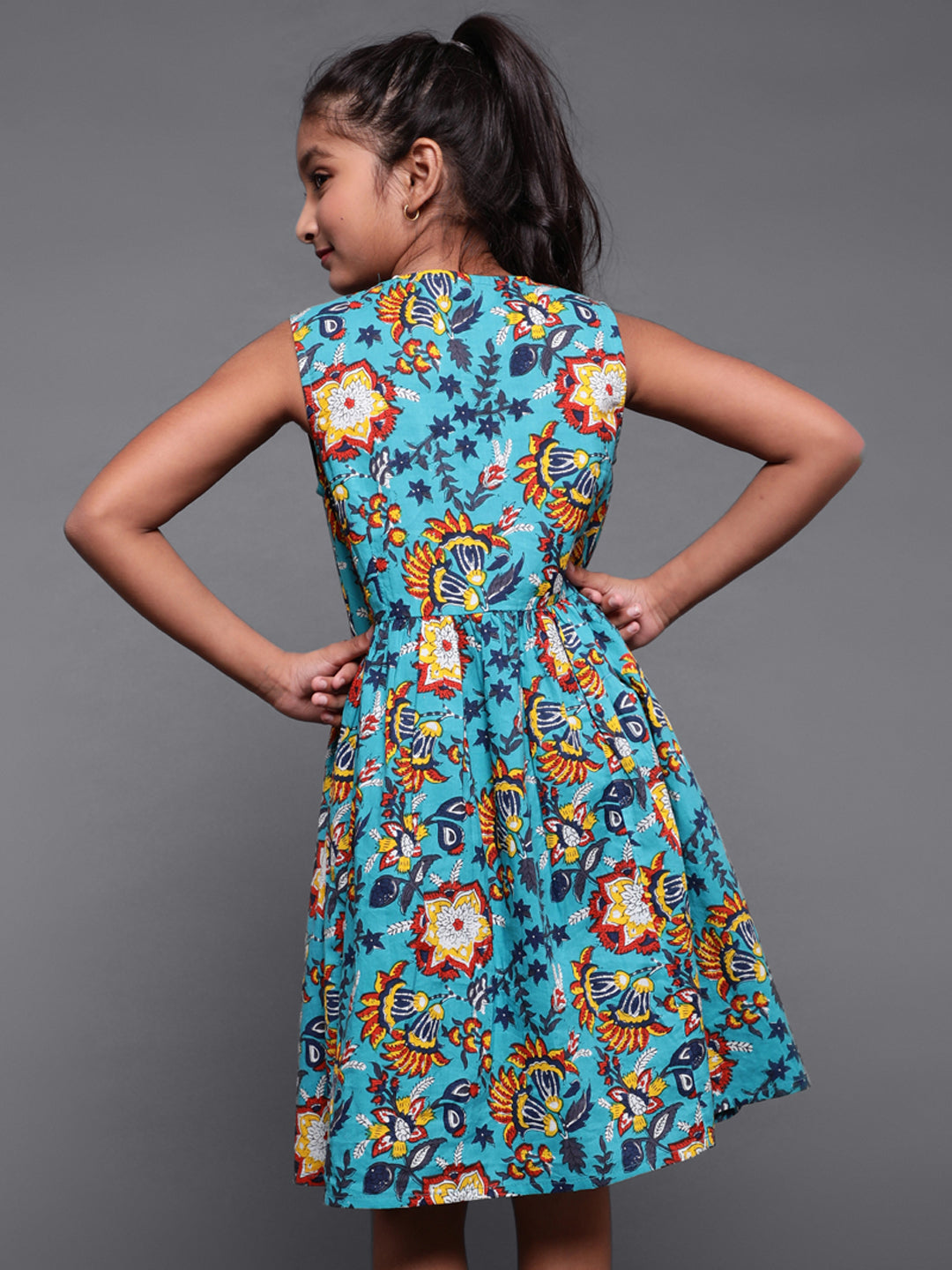 Blue Floral Printed Short Dress