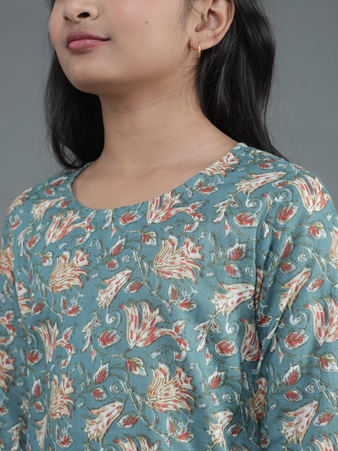 Grey Floral Print Kurta With Sharara