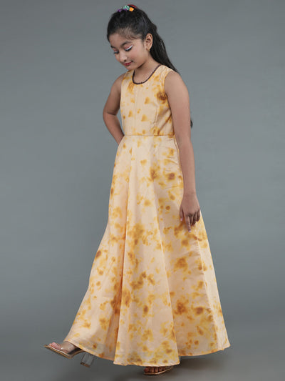 Cream Tie & Dye Print Dress With Dupatta
