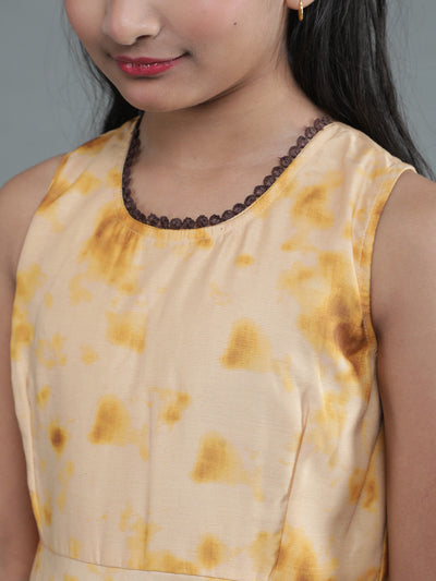 Cream Tie & Dye Print Dress With Dupatta