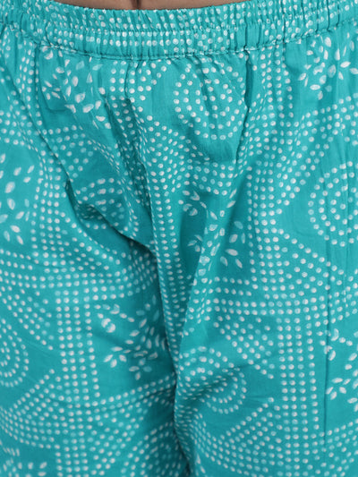Green Bandhani Print Kurta Sharara & Jacket With Potli Bag