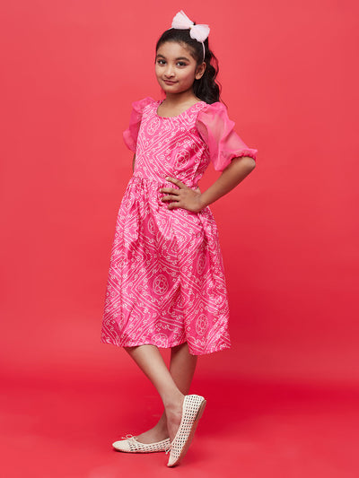 Pink Bandhani Print Empire Dress