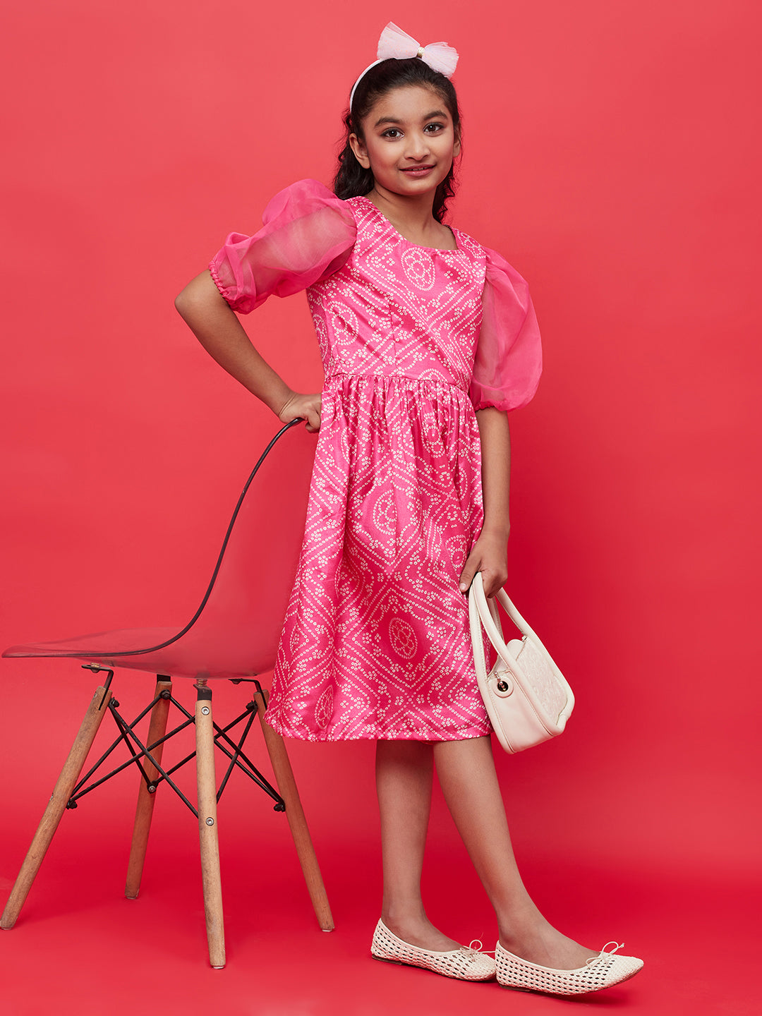 Pink Bandhani Print Empire Dress