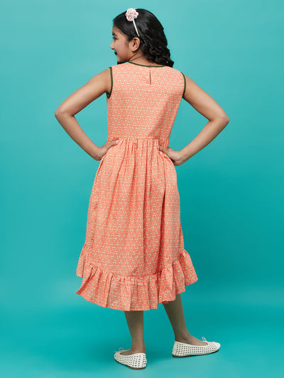 Peach Printed Gathered Dress