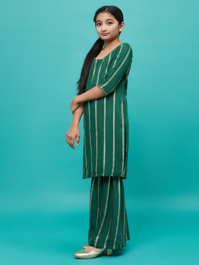 Green Striped Kurta With Sharara