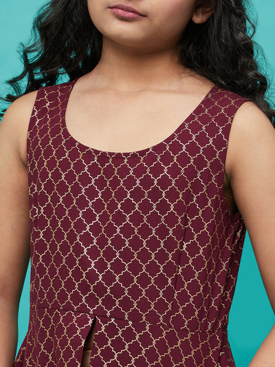 Burgundy Foil Printed Peplum Top