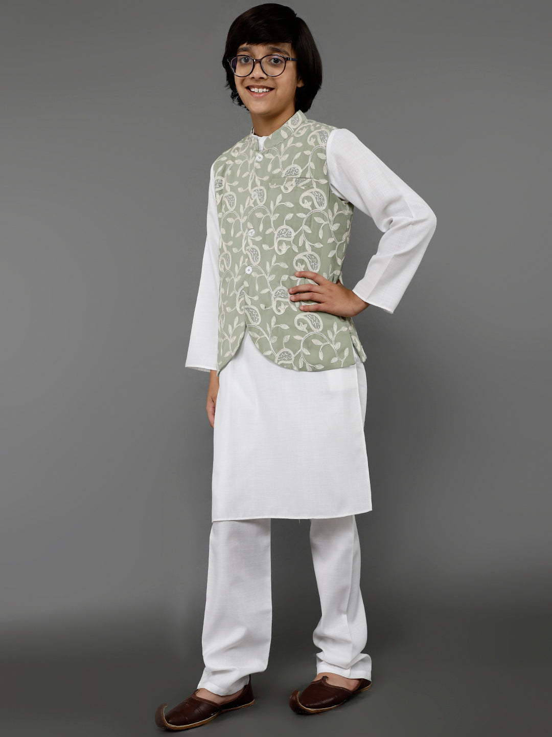 White Kurta Pant With Nehru Jacket