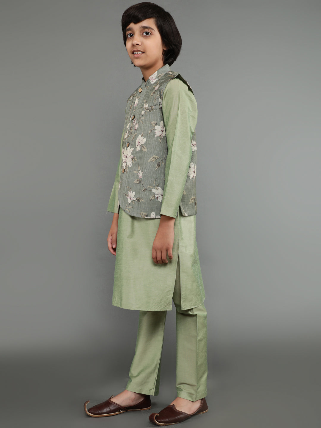 Pastel Green Kurta Pant With Nehru Jacket