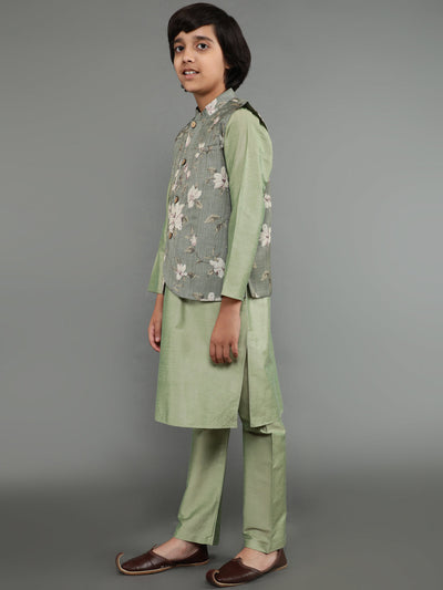 Pastel Green Kurta Pant With Nehru Jacket