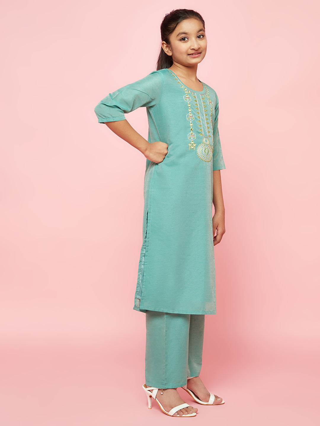 Green Embroidered Kurta Palazzo With Dupatta