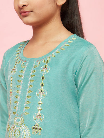 Green Embroidered Kurta Palazzo With Dupatta