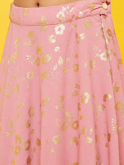 Pink Foil Printed Lehenga Choli