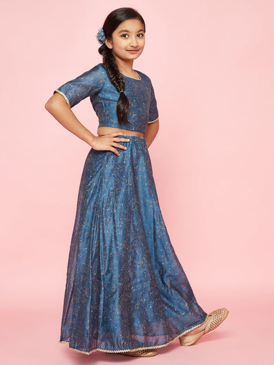 Blue Printed Lehenga Choli With Dupatta