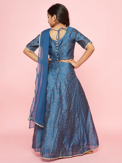 Blue Printed Lehenga Choli With Dupatta