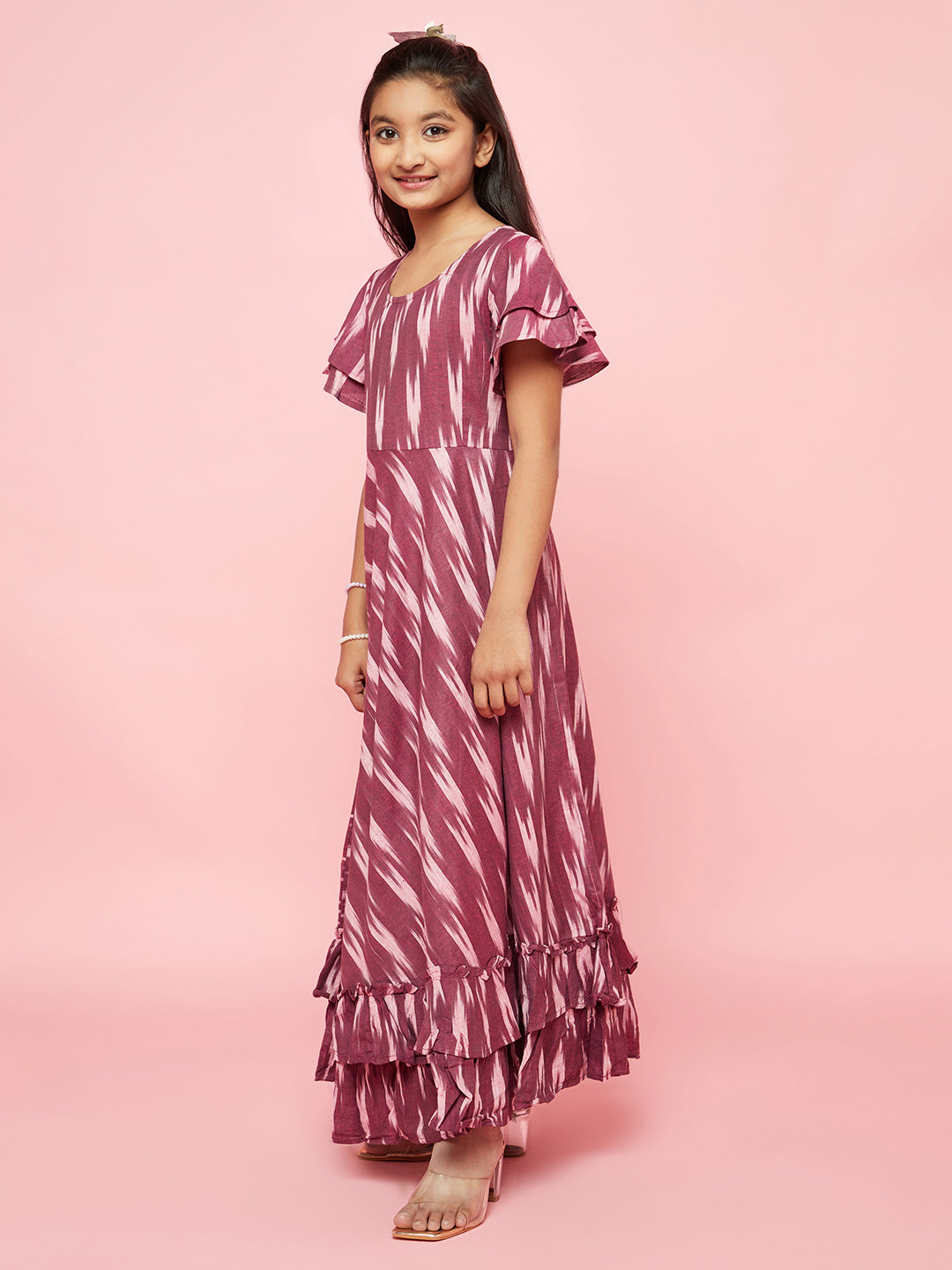 Burgundy Ikat Design Flared Dress