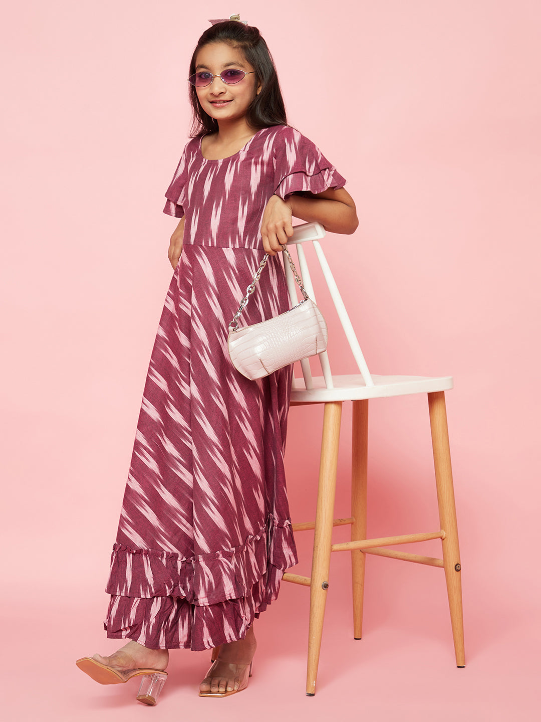 Burgundy Ikat Design Flared Dress