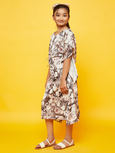 Brown Floral Print Kaftan Dress