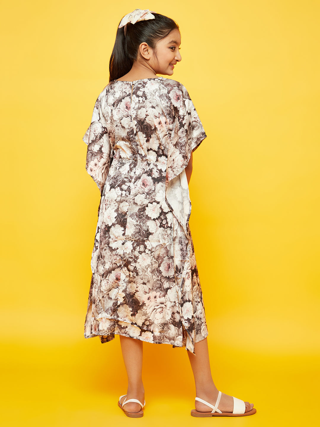 Brown Floral Print Kaftan Dress