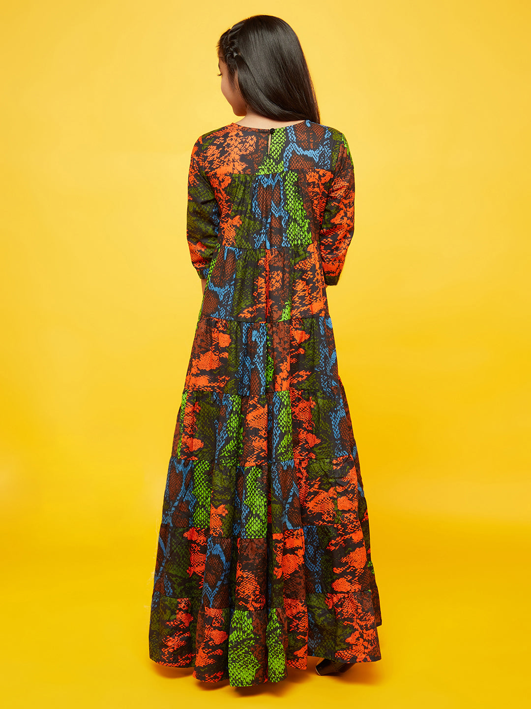 Multicolor Animal Print Tiered Maxi Dress