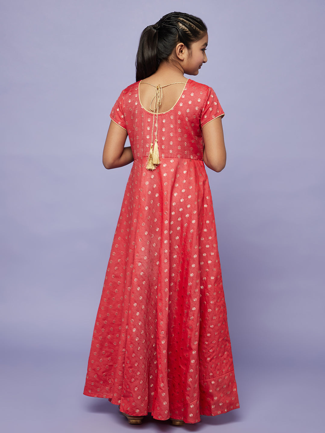 Red Gold Dobby Maxi Dress With Potali Bag