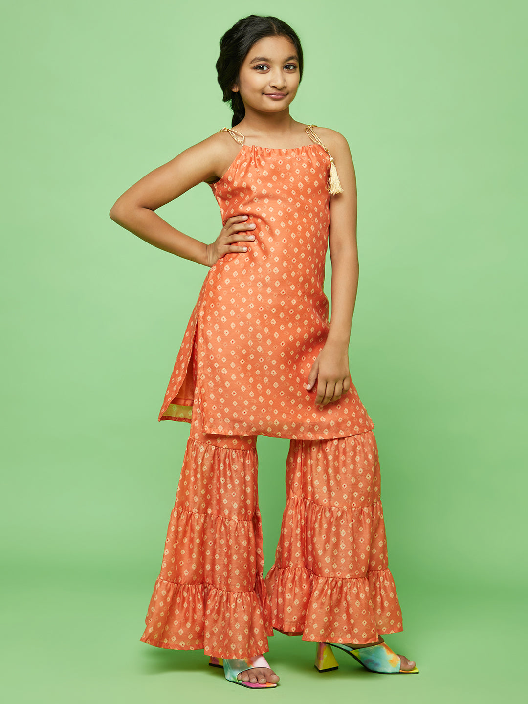 Orange Digital Print Kurta Sharara With Dupatta